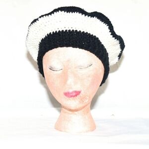 Designer Black and White Knit Beret